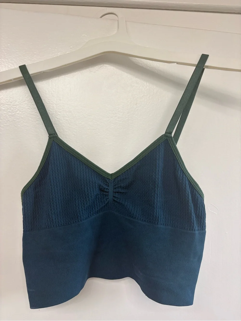 Seamless Ribbed Bandeau Cami in Deep Teal with Olive Trim